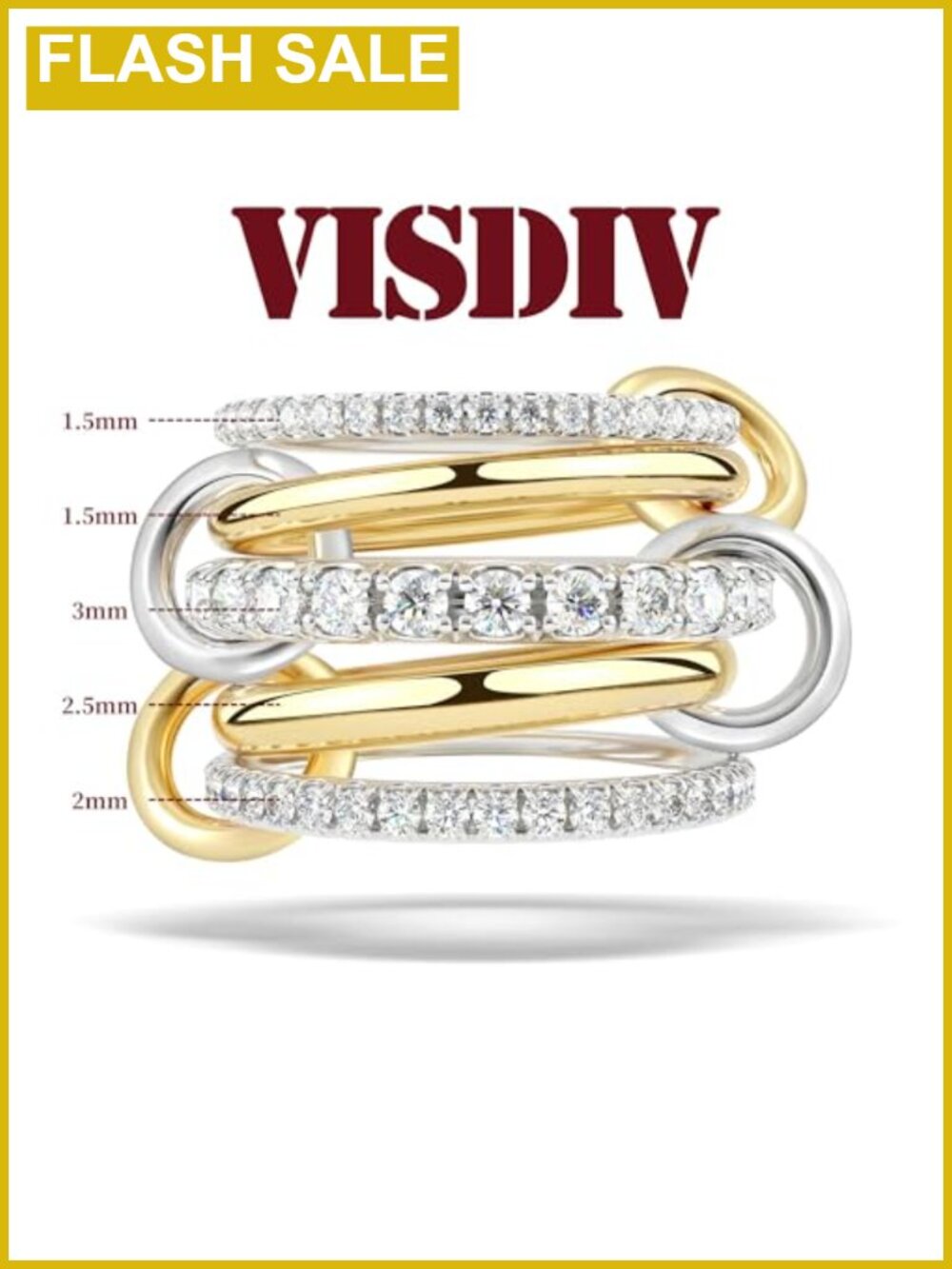 14K Gold Plated Stackable Rings Cubic Zirconia Interlocking Stack Ring Set - Picture 2 of 6